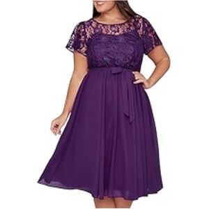 Purple Lace Cocktail Dress – Size 14 – Elegant Formal Wedding Guest Dress